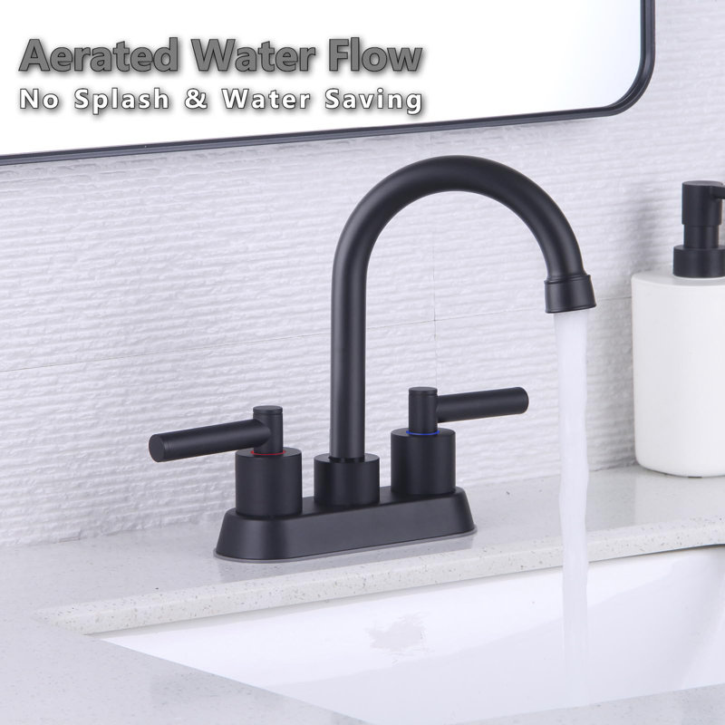 HOTTIST 4 Inch 2 Handle Centerset Black Bathroom Faucets, LeadFree